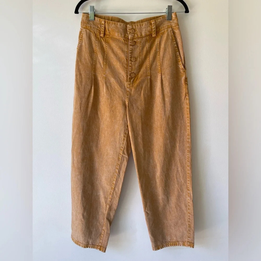 NWT YFB Pants Gold Acid Wash ButtonFly Elastic Waistband high rise pants size L